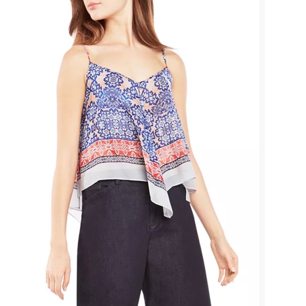 BCBG Max Azria Kassidee Silk Blue Medallion Print Handkerchief Tank Top Small